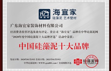 实力见证|海宜家连续荣获中国硅藻泥十大品牌及十佳消费者信得过品牌